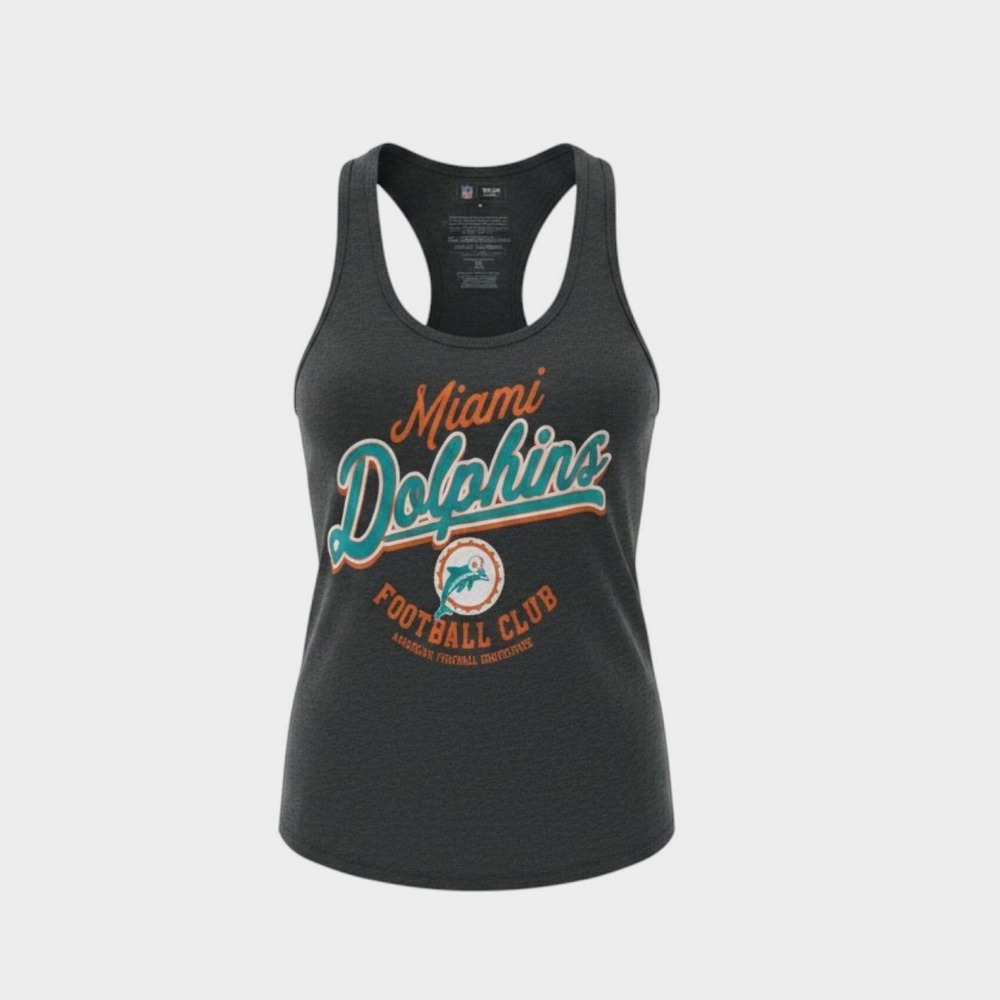 NFL Miami Dolphins Tank Top Womens S Gray Racerback Graphic Tee Team Apparel